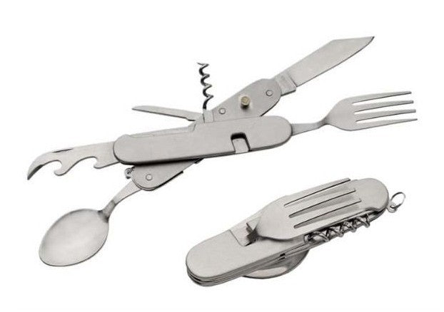 Hobo Knife with Spoon and Fork - 7 Functions - Stainless Steel