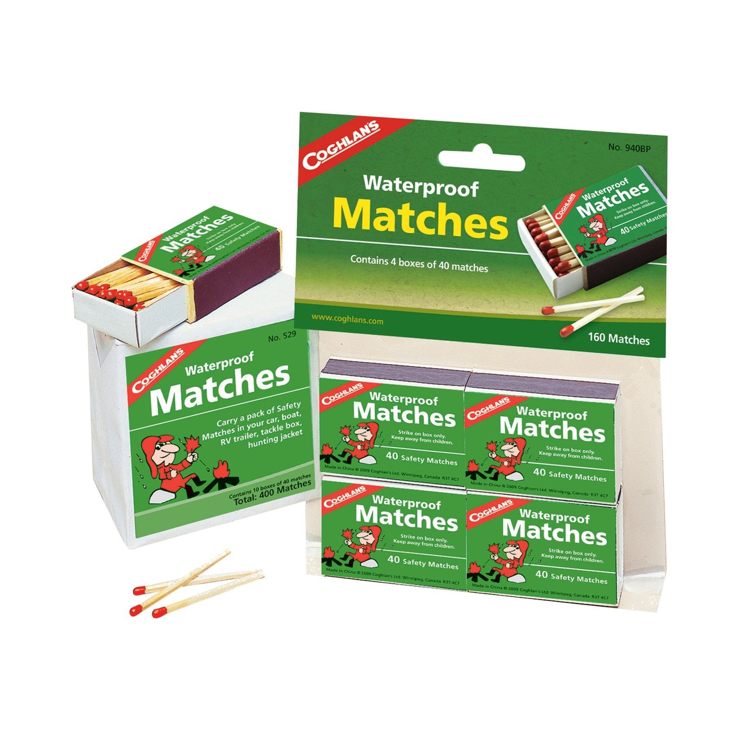 Waterproof Safety Matches, 4 Boxes