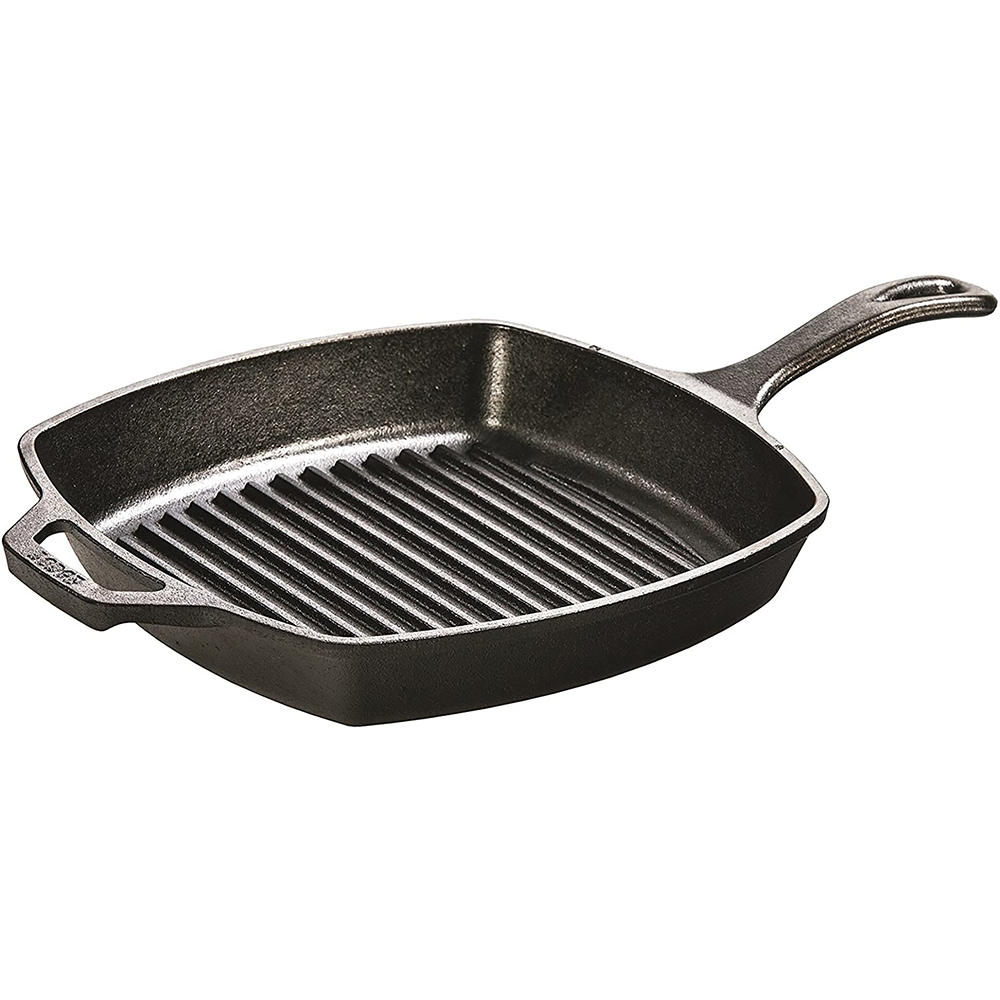Lodge Pre-Seasoned Cast Iron Grill Pan With Assist Handle, 10.5 inch, Black