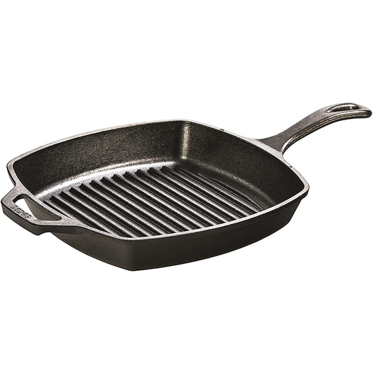 Lodge Pre-Seasoned Cast Iron Grill Pan With Assist Handle, 10.5 inch, Black