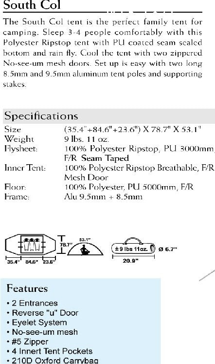 High Peak South Col 4 Season Expedition Tent, 3 Person